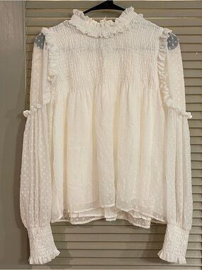 Zara Women's Cream Ruffle Swiss Dot Blouse